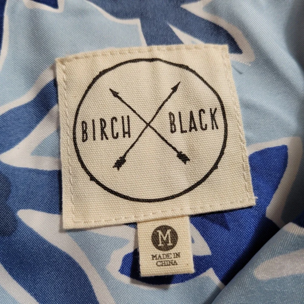 Birch Black Mens Medium Floral Print Hawaiian Camp Shirt Short Sleeve Blue White